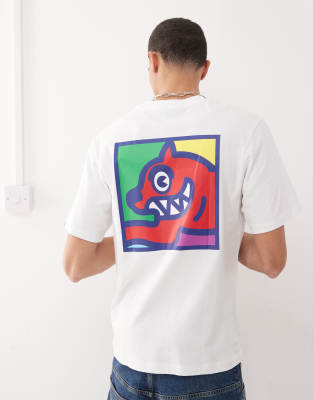 Ice Cream pop art running dog short sleeve t-shirt in white