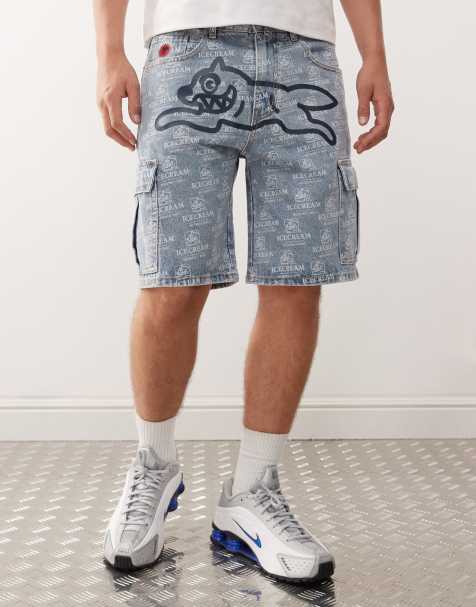 Ice Cream repeat running dog print co-ord denim shorts in lightwash blue - view 1
