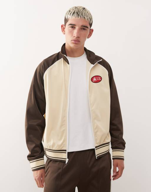Ice Cream running dog co-ord zip through track jacket in beige and brown