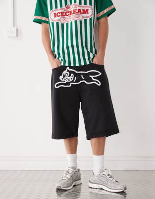 Icecream Ice Cream Running Dog Denim Shorts In Black
