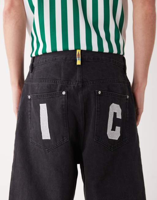 Ice Cream running dog denim shorts in black