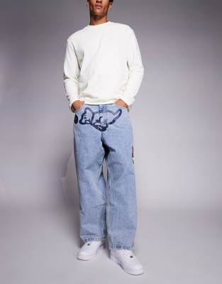 Ice Cream - Triple Scoop - Weite Jeans in blauer Vintage-Waschung mit Running Dog-Grafik Blau W28