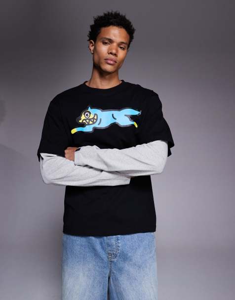 ICECREAM running dog layered t-shirt in black multi