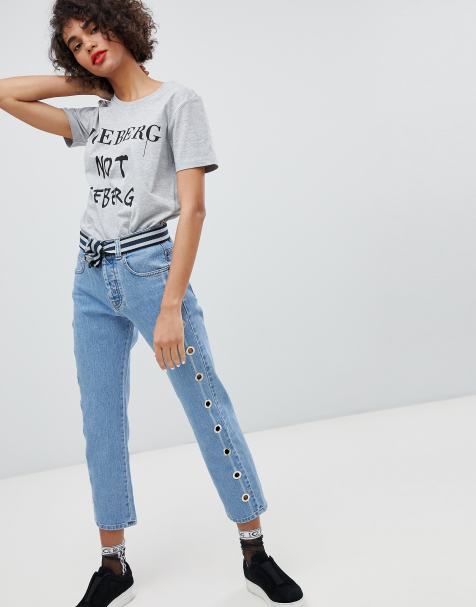 Iceberg Eyelet Side Seam Crop Straight Leg Jeans
