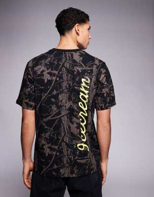 Icecream All Over Tree Camo Print T-shirt In Black