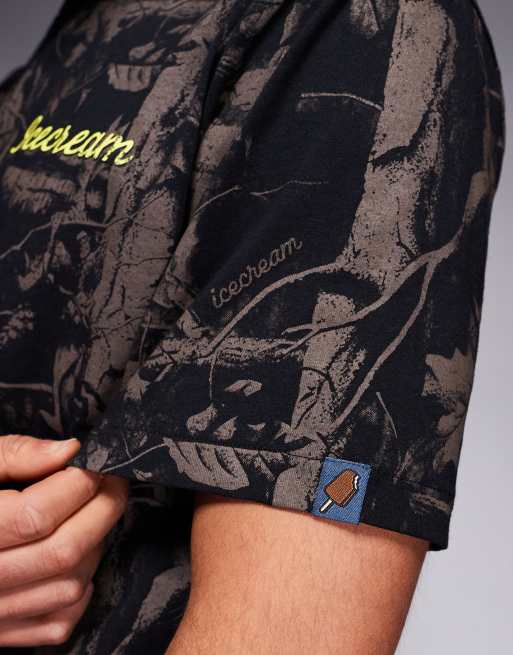 ICECREAM all-over tree camo print t-shirt in black, 5 of 5