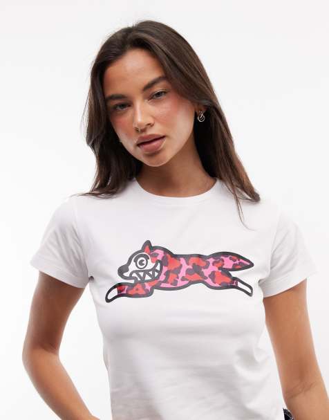 ICECREAM baby T-shirt met luipaardprint, hardlopende hond en logo in wit - view 1