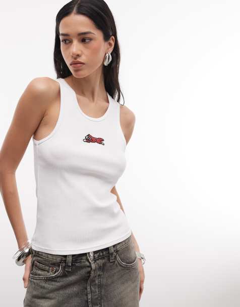 ICECREAM beaded running dog logo rib vest in white