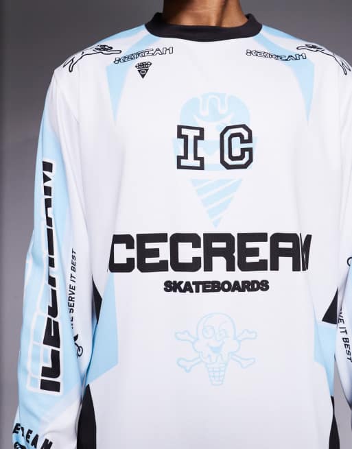 ICECREAM – Blå och vit topp med långa ärmar i racingstil av jersey, 5 av 5