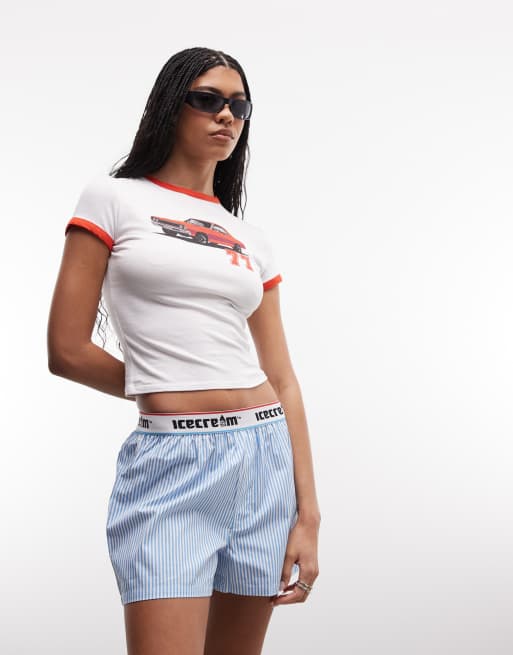 ICECREAM - Blåstribede boksershorts med linning med logo, 3 af 5