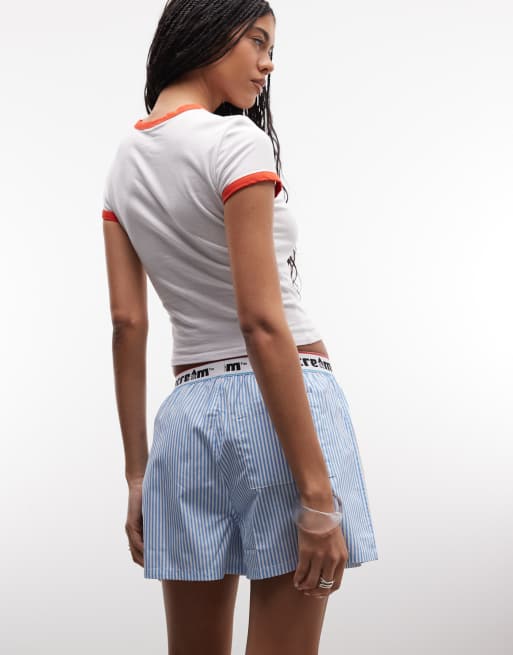 ICECREAM - Blåstribede boksershorts med linning med logo, 5 af 5