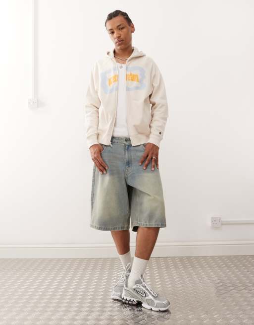 ICECREAM block logo zip through hoodie in off-white