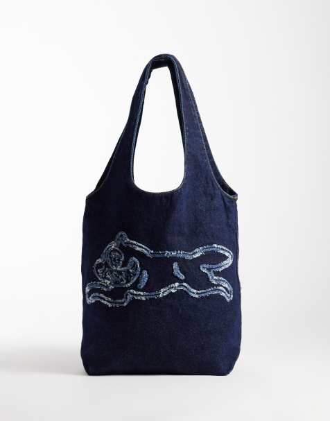 ICECREAM - bolso tote vaquero índigo azul con logo de perro corriendo en aplique - view 1