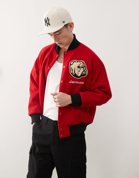 ICECREAM bulldog varsity jacket in red - view 1