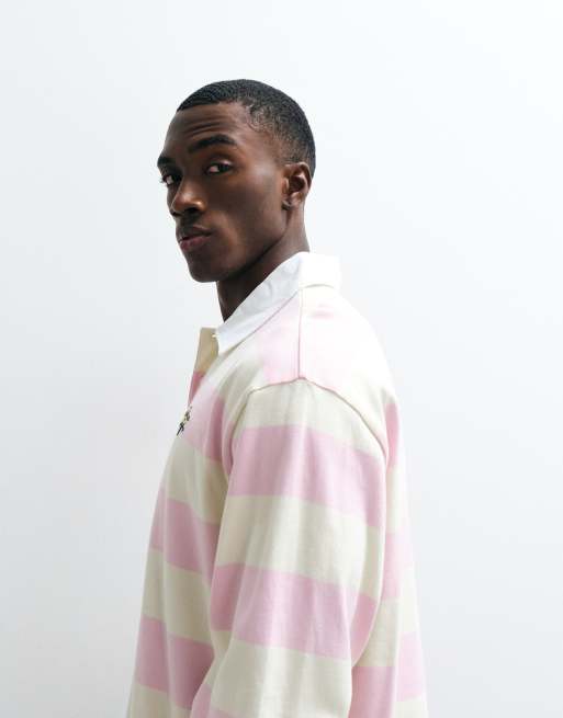 ICECREAM - Camiseta rosa a rayas de manga larga con cuello tipo polo, 4 de 5