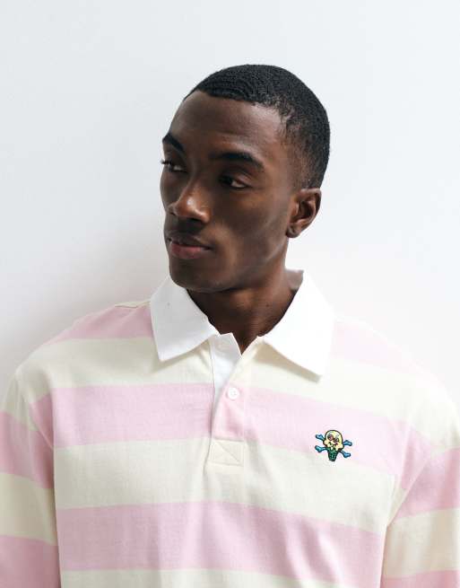 ICECREAM - Camiseta rosa a rayas de manga larga con cuello tipo polo, 5 de 5