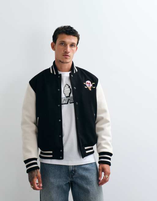 ICECREAM - chaqueta universitaria negra con estampado de conos y huesos, 3 de 5