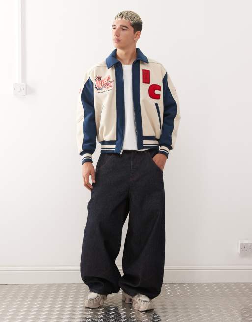 ICECREAM checkout varsity jacket in white and blue