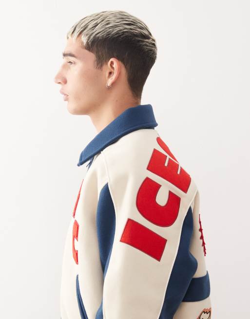 ICECREAM checkout varsity jacket in white and blue, 4 of 5