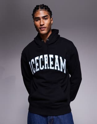 ICECREAM ICECREAM college applique pullover hoodie in black