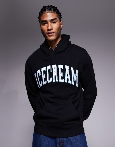 ICECREAM college applique pullover hoodie in black - view 1