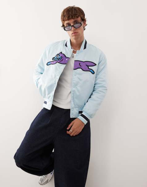 ICECREAM – College-Jacke aus Satin in Hellblau mit „Running Dog“-Print - view 1