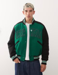 [ICECREAM] ICECREAM college varsity bomber jacket in green and black-Multi L MULTI