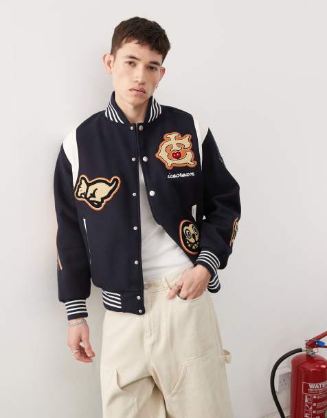 ICECREAM collegiate patch heavyweight varsity jacket in navy - view 1