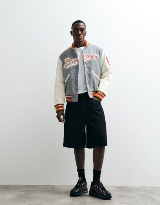 ICECREAM collegiate varsity jacket in grey and white, 4 of 5