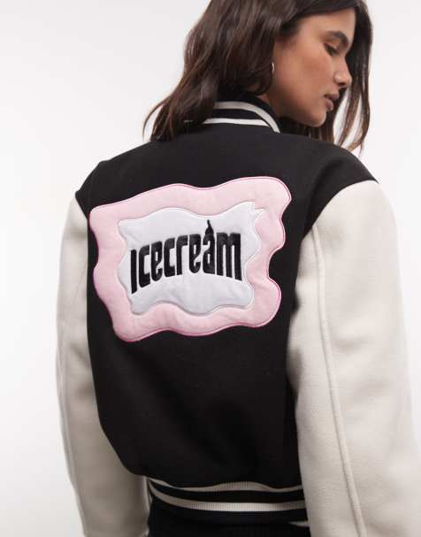 ICECREAM cones & bones cropped varsity jacket in black/white - view 1