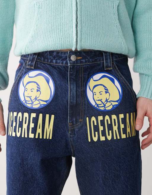 ICECREAM cowboy printed denim jeans in indigo