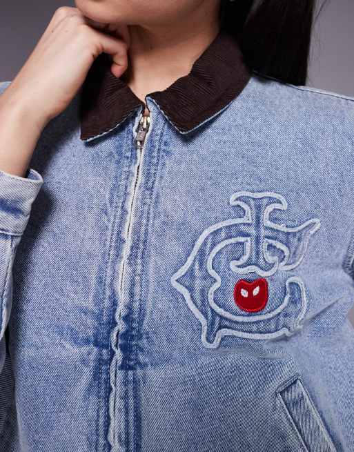 ICECREAM - Cropped arbejdsjakke med logo i lyseblå denim, 4 af 4