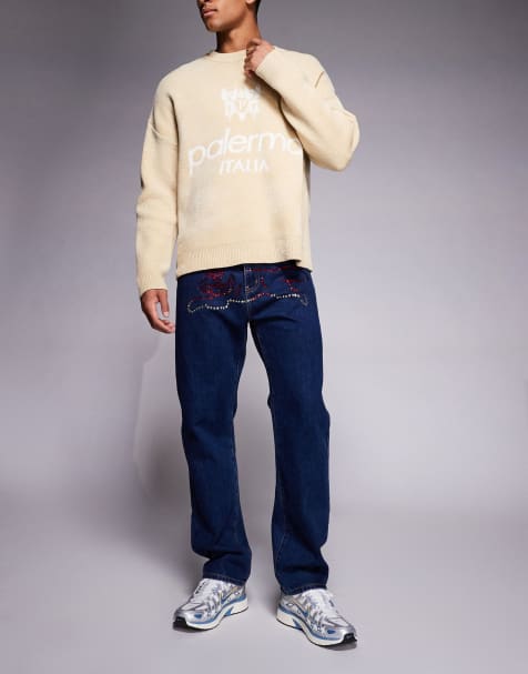 ICECREAM crystal running dog denim straight leg jeans in indigo blue