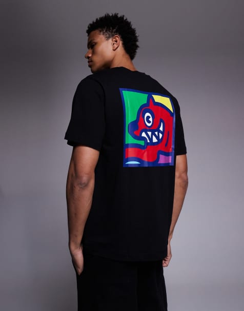 ICECREAM pop art running dog short sleeve t-shirt in black