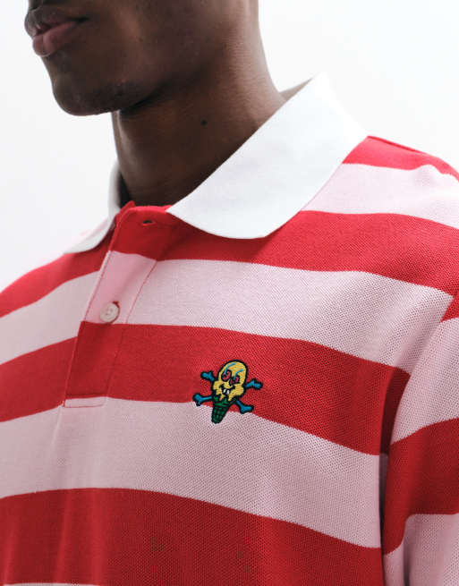 ICECREAM – Czerwony T-shirt w paski z kołnierzykiem polo, 3 z 5