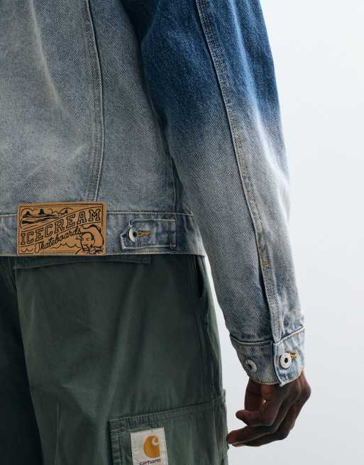 ICECREAM denim trucker jacket with running dog applique in faded blue wash, 4 of 5