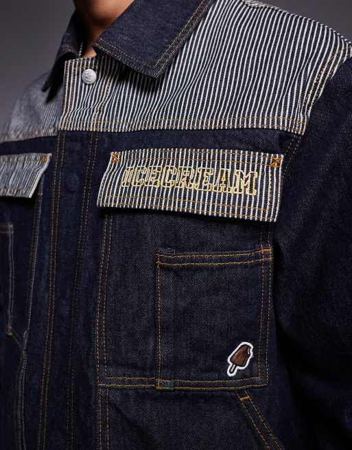 ICECREAM - Denim truckerjack met contrasterend hickory-paneel in indigo, 5 van 5