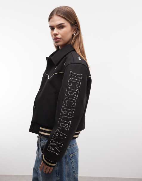 ICECREAM diamante logo western varsity jacket In black