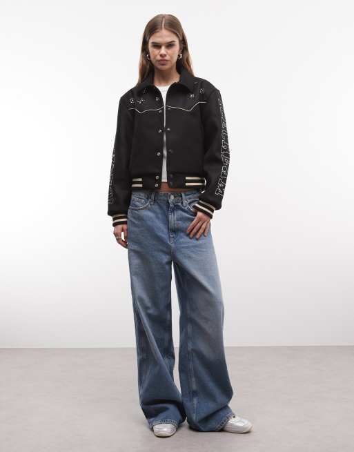 ICECREAM diamante logo western varsity jacket In black, 2 of 4