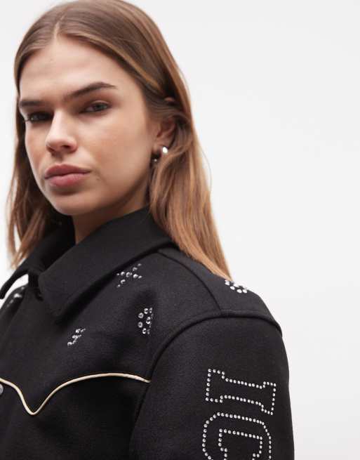 ICECREAM diamante logo western varsity jacket In black, 4 of 4