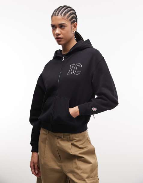 ICECREAM diamante logo zip through hoodie in black - view 1
