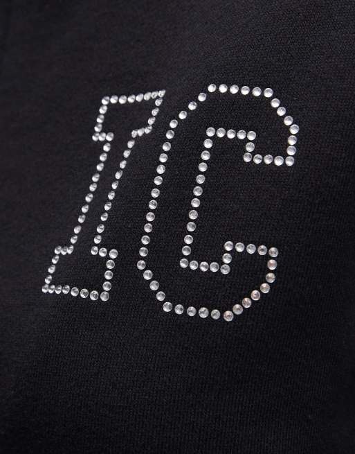 ICECREAM diamante logo zip through hoodie in black, 3 of 4