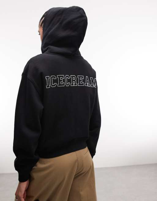 ICECREAM diamante logo zip through hoodie in black, 4 of 4