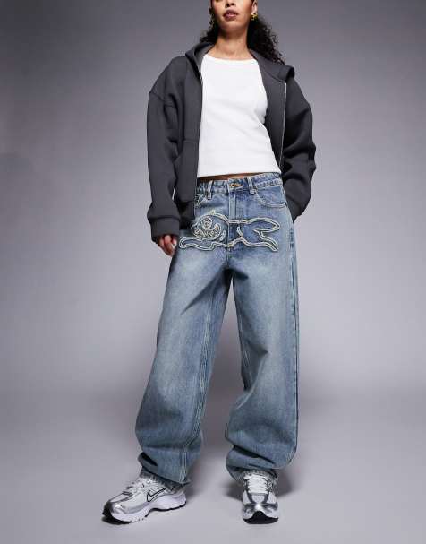 ICECREAM - Distressed jeans met Running Dog-design in vintage blauwe wassing - view 1