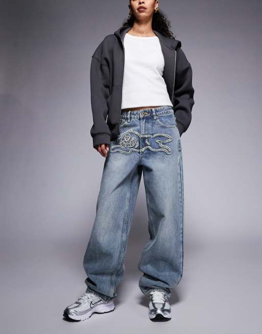 ICECREAM distressed running dog jeans in vintage blue wash