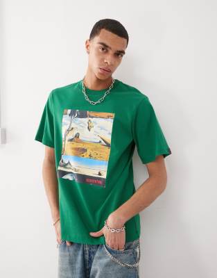 ICECREAM – Dreamscape – Grön t-shirt med korta ärmar och drömlikt landskapsmönster - view 1