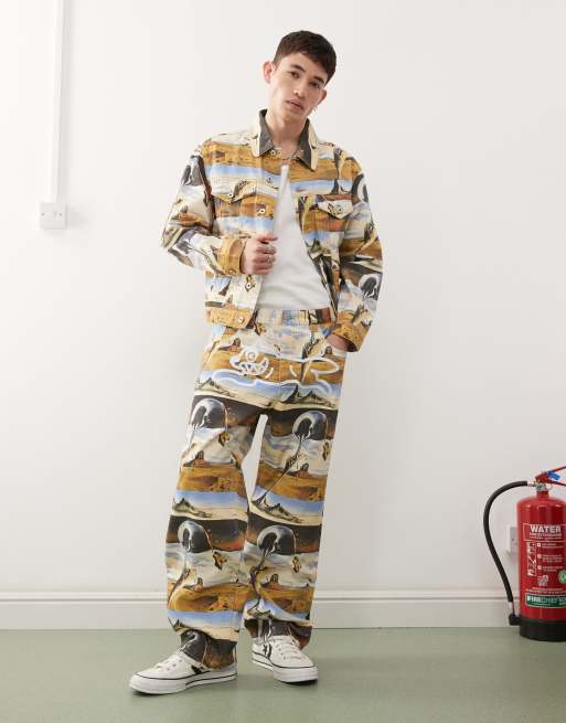 ICECREAM - Dreamscape - Jeans in denim dritti con stampa multicolore in coordinato