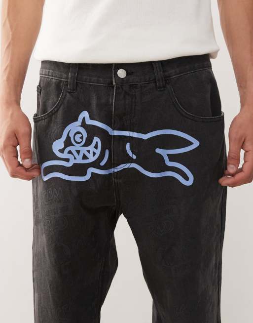 ICECREAM every flavour denim double scoop straight leg jeans in black with tonal print, 5 of 5