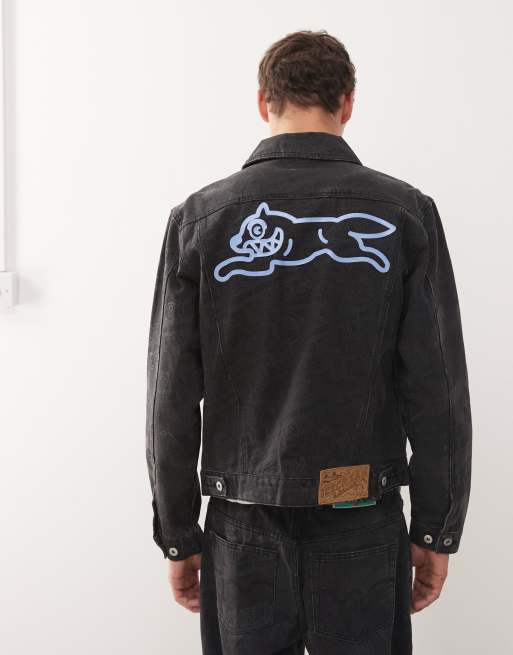 ICECREAM every flavour denim trucker jacket in black with tonal print, 3 of 5