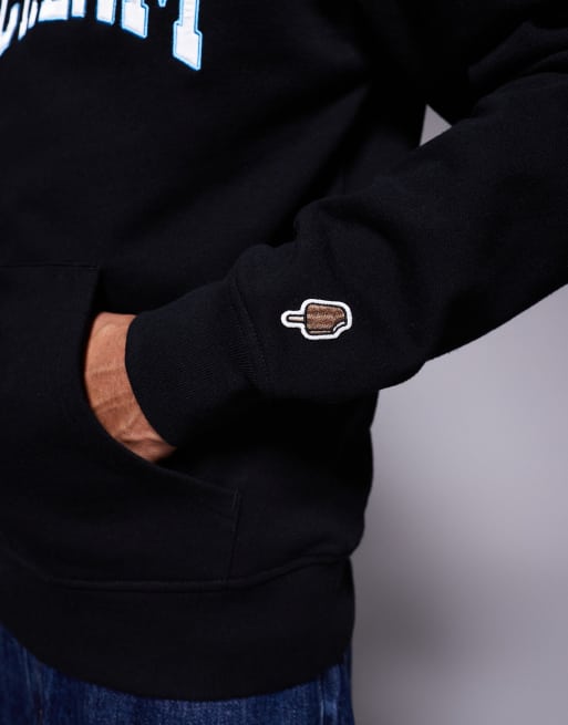 ICECREAM - Felpa con cappuccio nera con stampa applicata stile college, 5 di 5